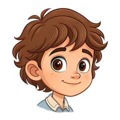 Obraz premium Cartoon Headshot of a Young Boy with Wavy Brown Hair on Transparent Background
