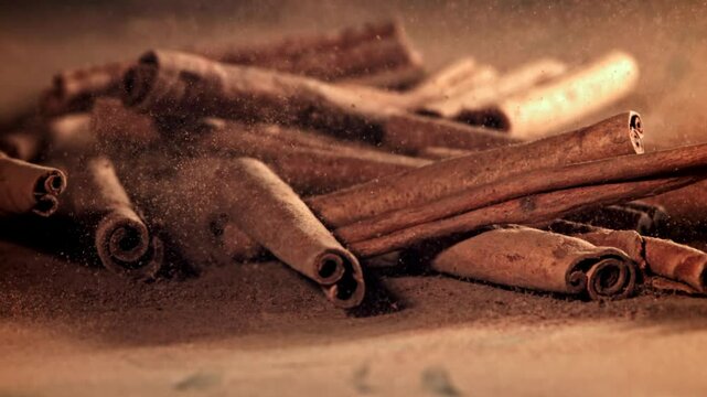 Cinnamon sticks. Filmed on a high-speed camera at 1000 fps. High quality FullHD footage