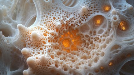 Intricate abstract foam texture with golden glow