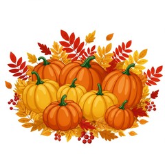 Naklejka premium Colorful Pumpkins and Autumn Leaves Harvest Still Life
