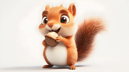 Fototapeta premium Cheerful cartoon squirrel holding a nut.