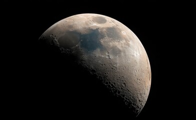 Isolated Lunar Half Moon on Black for Astronomy Concepts
