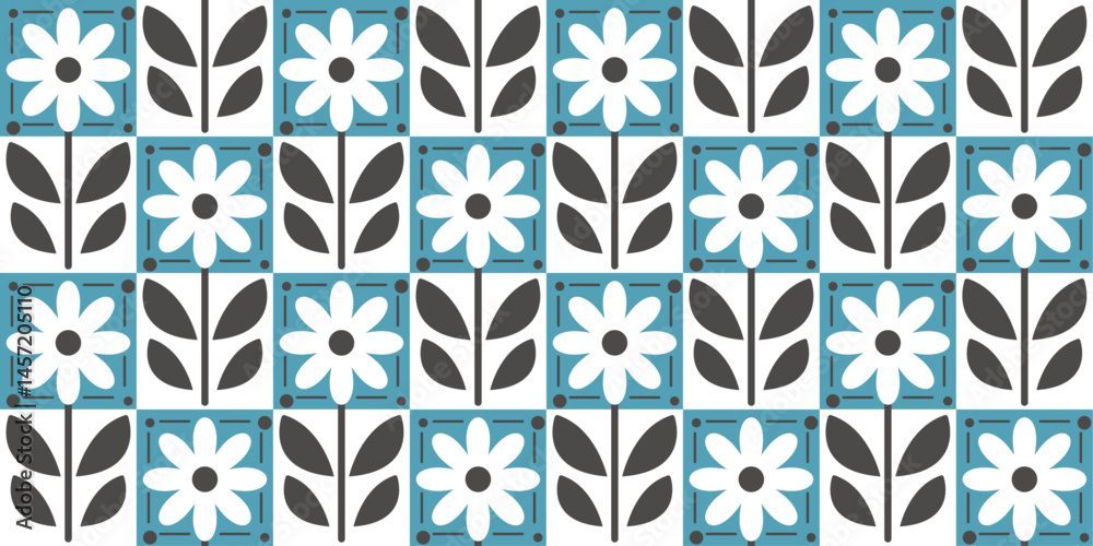 Poster The design is simple and geometric, reminiscent of 1960s or 1970s aesthetics. Retro-style floral pattern. Vector pattern.