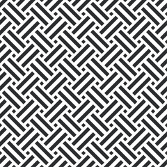 Repeating design. Black and white stripes are arranged diagonally, creating an interwoven effect. Vector repeating minimalistic pattern.