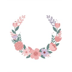 Pastel Pink and Purple Floral Wreath Illustration
