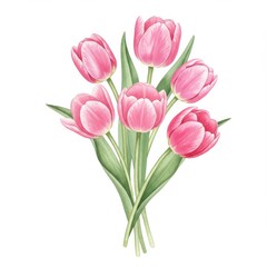 Naklejka premium Pink Tulip Bouquet Watercolor Painting