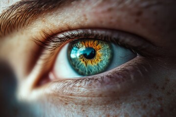 Fototapeta premium Close-up view of a person's eye showcasing vibrant colors and intricate details during daylight