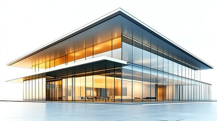 Stylish modern building with a polished glass exterior and sharp design elements, isolated on a white background to emphasize its clean aesthetics.  