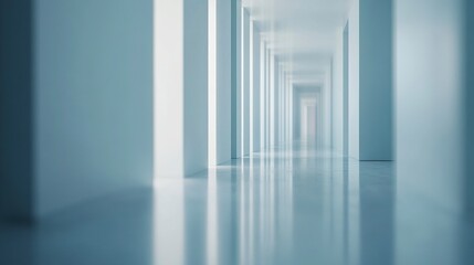 Stylish office corridor with minimalist design, defocused room backgrounds adding depth, perfect for corporate wallpaper or presentation concepts.  