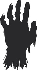 Eerie silhouette of a decaying hand reaching out from the darkness, casting a spooky and mysterious ambiance against a black background.