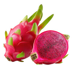 Fresh dragon fruit pitaya exotic fruit vibrant color healthy eating food on transparent background