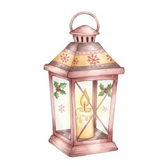 Pink Lantern with Burning Candle and Festive Design