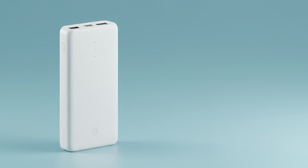 White Power Bank on Teal Background for Mobile Charging