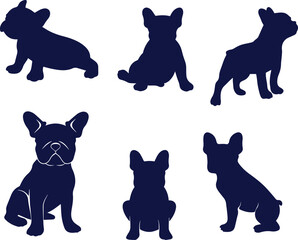 Hand drawn bulldog silhouette set