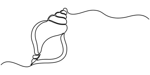 Conch shell continuous one line drawing, Continuous one line drawing of conch shell. Seashell symbol and banner of beauty spa and wellness salon in simple linear style. Editable stroke.  