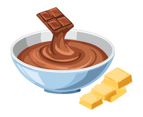 melted chocolate on bowl and cheese - vector illustration