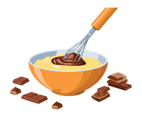 Mixing Egg Yolks and Chocolate in baking ingredients - vector illustration