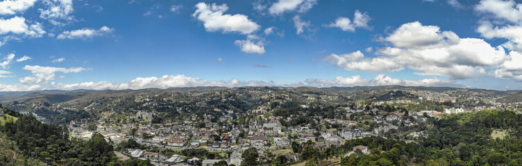 Fototapeta premium Overview aerial of the city of Campos do Jordao. Important tourist site