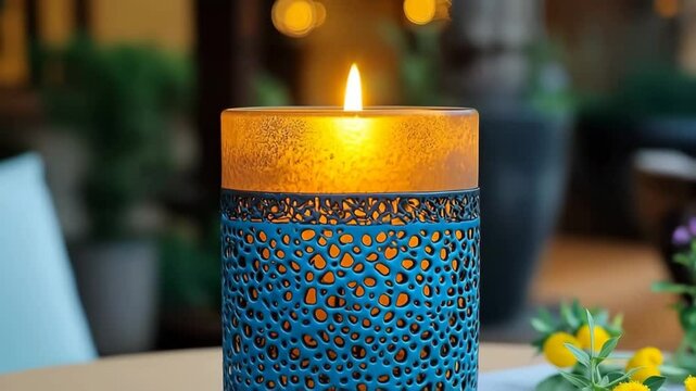 Ornate Lantern Candle Casting Intricate Patterns