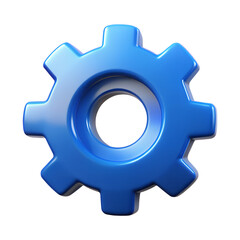 3D Render of a Shiny Blue Gear Cog for Settings or Mechanics