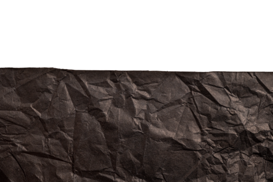 Crumpled black paper strip with transparent background
