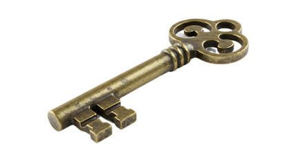 Top View of Vintage Key on White Background