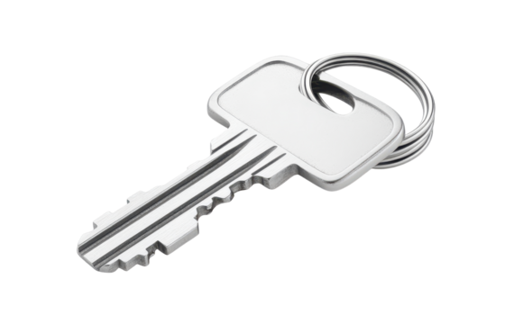 Detailed Silver Key Isolated on Transparent Background for Security and Access Symbolism