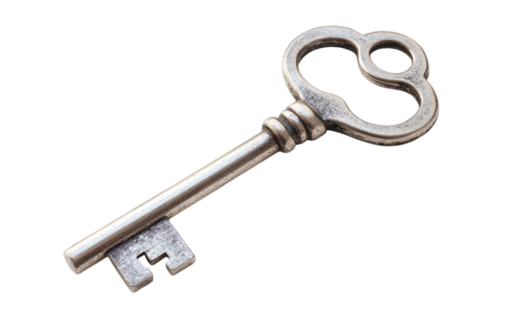 Antique Silver Vintage Key Isolated on Transparent Background