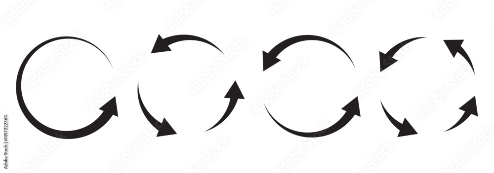 Leinwandbilder Circle arrow icon set. Symbol of reload, refresh, loading, recycle and repeat. Interconnecting round arrow vector icons set. Work in progress sign. One, two, three, four arrow in the loop
