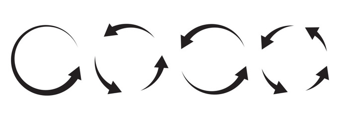 Fototapeta premium Circle arrow icon set. Symbol of reload, refresh, loading, recycle and repeat. Interconnecting round arrow vector icons set. Work in progress sign. One, two, three, four arrow in the loop