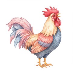 Fototapeta premium Watercolor Rooster Illustration with Colorful Feathers