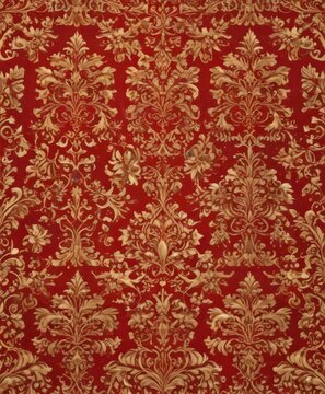Intricate red & gold damask, regal seamless vector pattern ,  decorative,  surface pattern,  regal