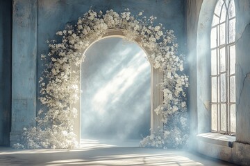 Delicate flowers adorn the photography background, which serves as a maternity backdrop and a wedding backdrop