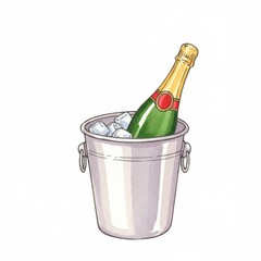 Chilled Champagne Bottle in Metal Ice Bucket