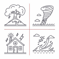 Natural disaster line icon set. Vector pictograms of extreme weather,
