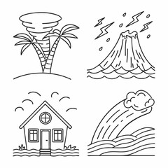 Natural disaster line icon set. Vector pictograms of extreme weather,