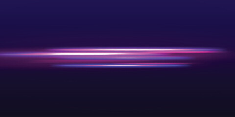 Neon stripes in the form of drill, turns and swirl. Illustration of high speed concept. Image of speed motion on the road. Abstract background in blue and purple neon glow colors