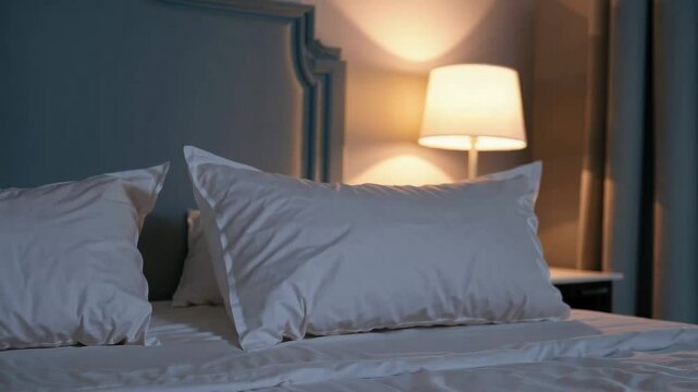 Cozy bedroom ambiance with soft lighting and fluffy pillows