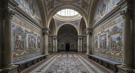 Obraz premium Hallway Interior with Tiles and Arches