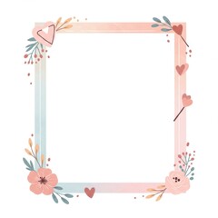 Obraz premium Pastel Floral Frame with Hearts and Leaves