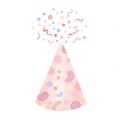 Pastel Pink Watercolor Party Hat with Confetti