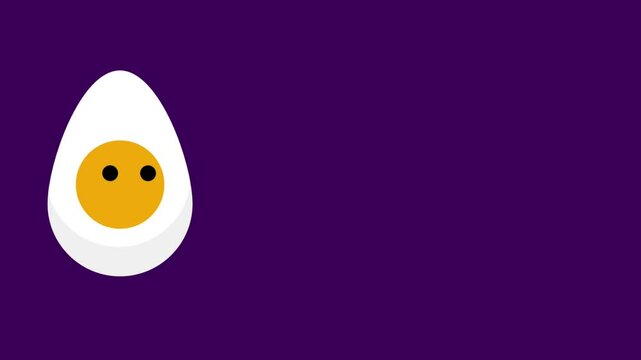 A cute half-boiled egg with a face sits in a purple space, expressing simplicity, humor, and unexpected personality in a playful style.