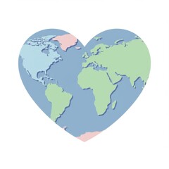 Obraz premium Pastel World Map in Heart Shape Illustration