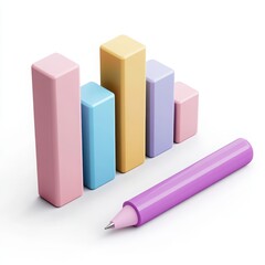 Colorful bar graph with pen isolated on white background