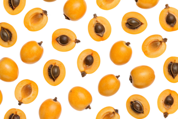 set of loquat fruits seamless pattern isolated on white background