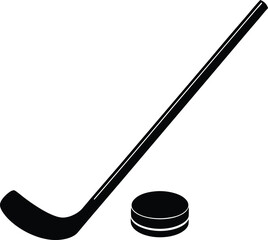  black and white illustration of a hockey stick and puck
