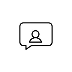 Simple communication icon showing person inside speech bubble. This communication symbol represents online messaging or social networking.  Stylish communication icon perfect for social media or app d