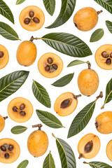 Obraz premium set of loquat fruits seamless pattern isolated on white background