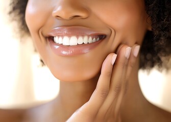 Fototapeta premium An African American woman with curly hair, smiling