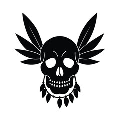 skull colorful feathers and beads vector art silhouette